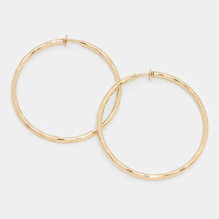Clip On Gold Hoop Earrings | 2.3" | 142683