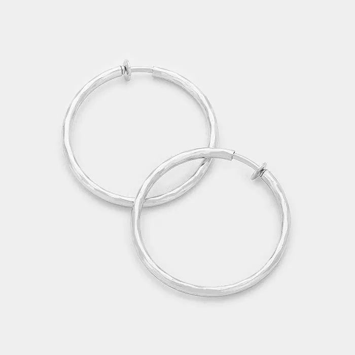 Clip On Silver Hoop Earrings | 1.25" | 253005