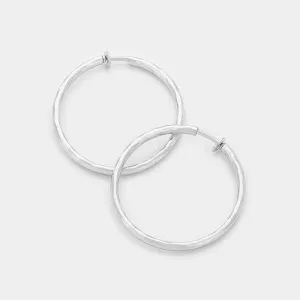 Clip On Silver Hoop Earrings | 1.25" | 253005