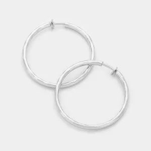Clip On Silver Hoop Earrings | 1.75" | 246109