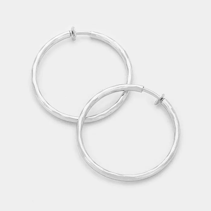 Clip On Silver Hoop Earrings | 1.75" | 246109