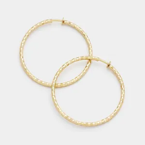 Clip on Textured Gold Hoops | 2.5" | 255896