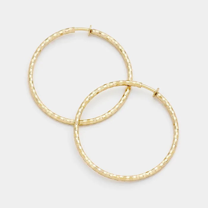 Clip on Textured Gold Hoops | 2.5" | 255896