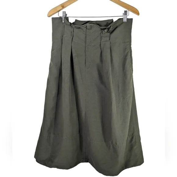 Club Monaco Linen Olive Green Belted Paper Bag Neutral Minimalist Skirt Size 8