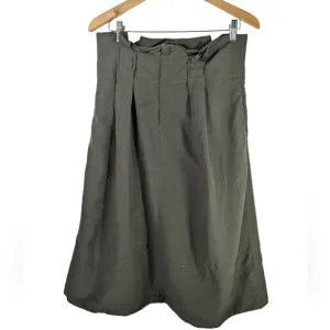 Club Monaco Linen Olive Green Belted Paper Bag Neutral Minimalist Skirt Size 8