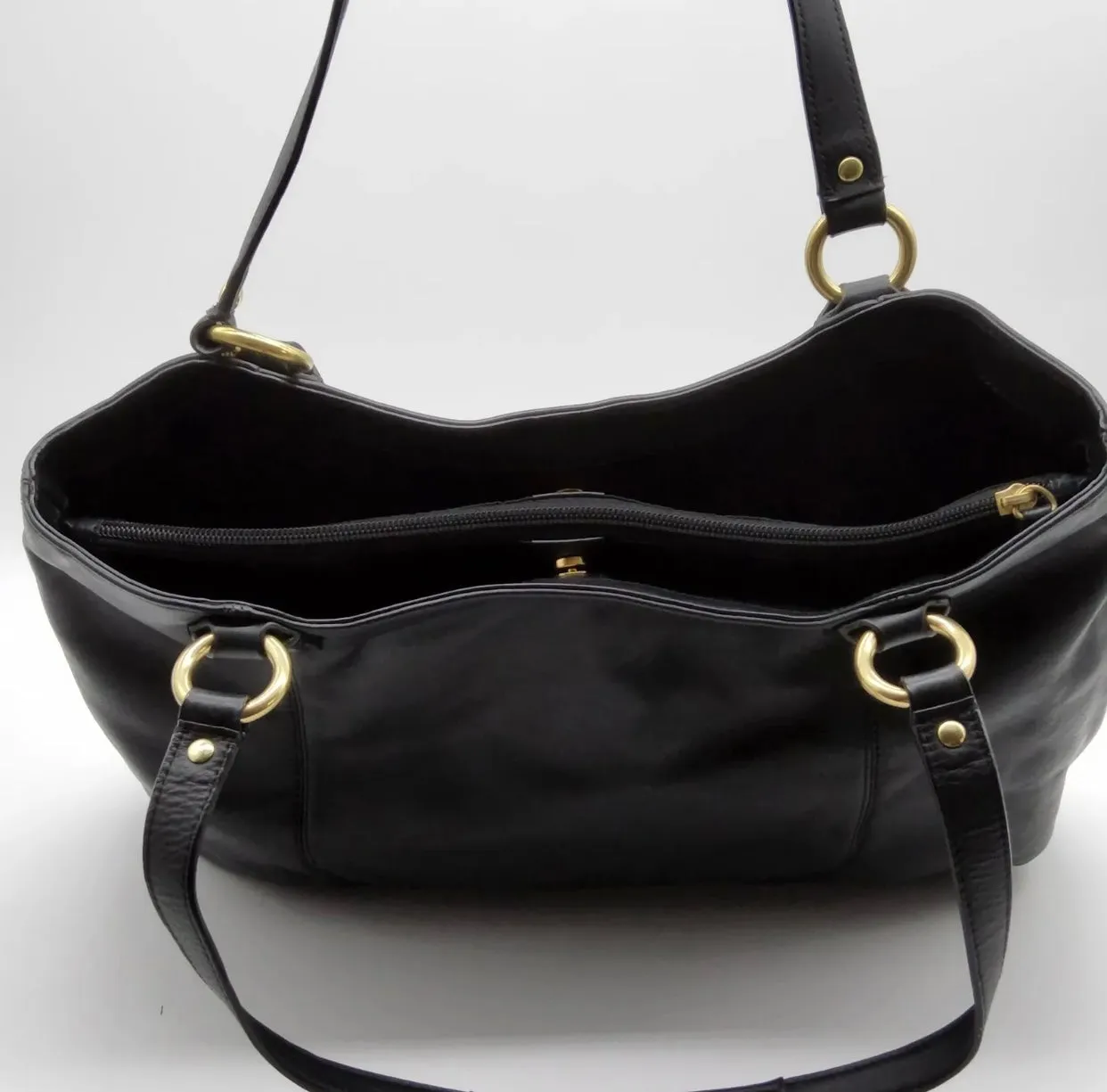 COACH #F24961 Campbell Belle Black Leather Carryall  Shoulder Bag