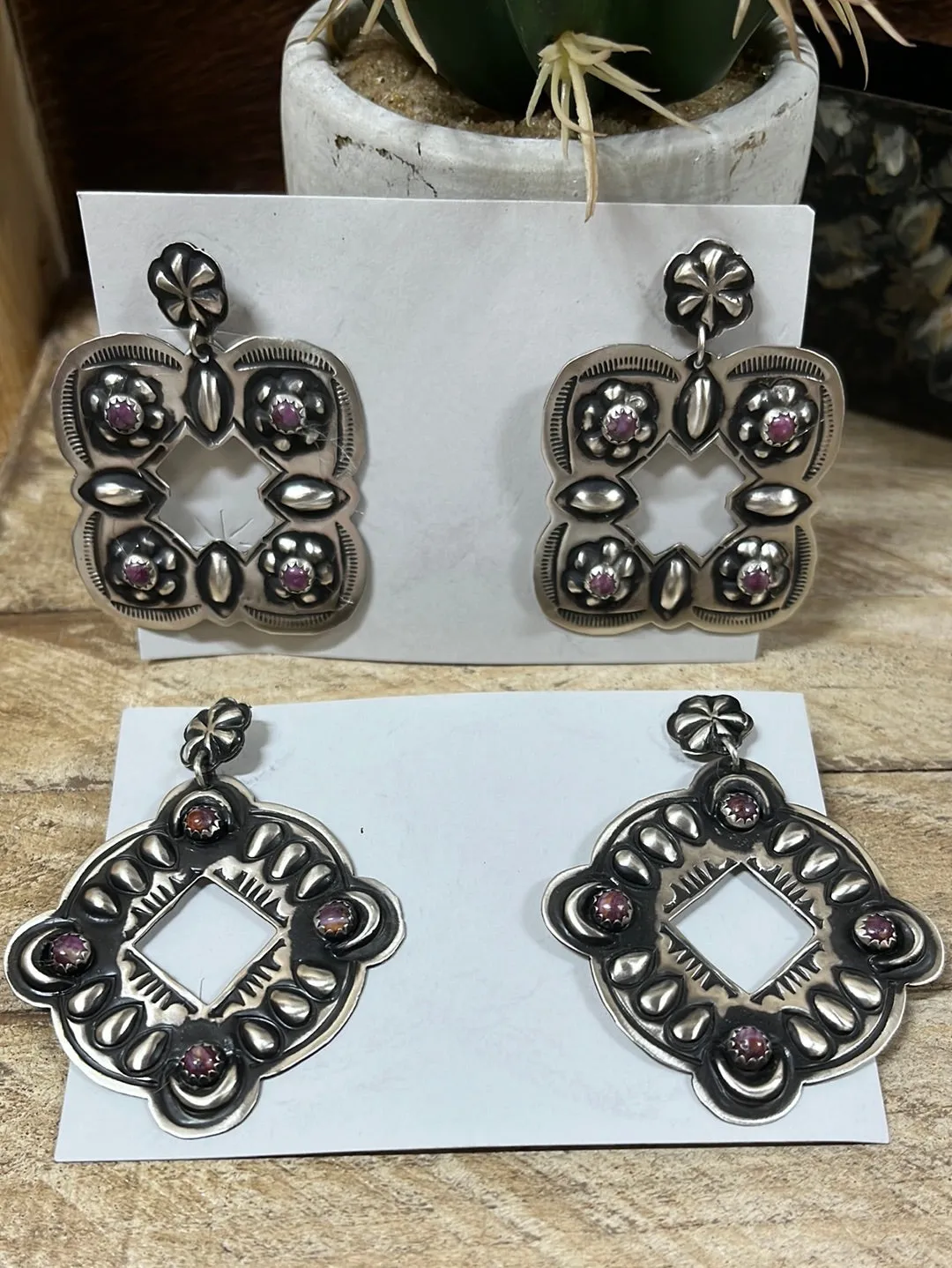 Concho Stone Stamped & Embossed Sterling Earrings