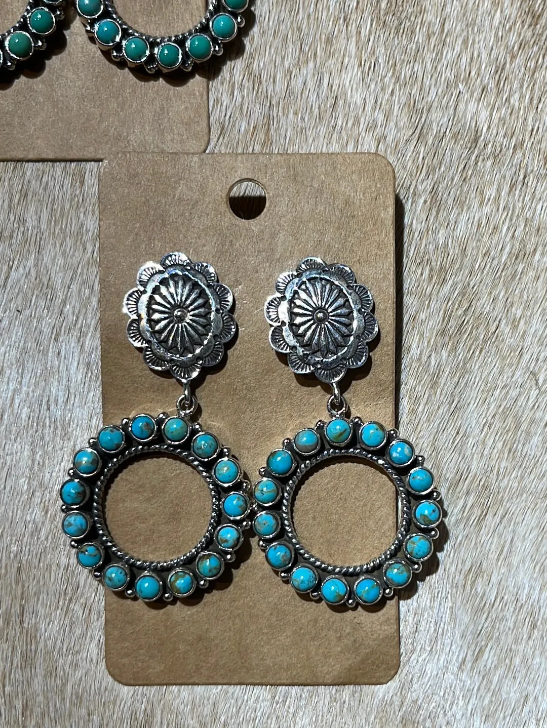 Concho Stud Turquoise Circle Drop Earrings