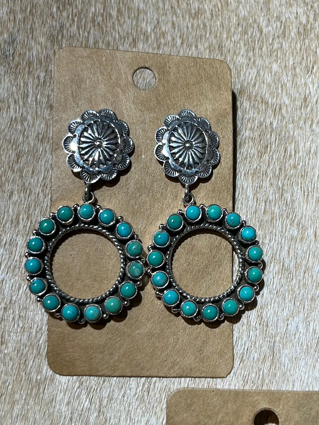 Concho Stud Turquoise Circle Drop Earrings