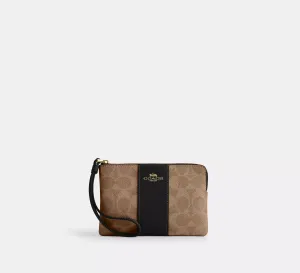 Corner Zip Wristlet In Signature Canvas With Stripe