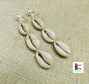 Cowrie Clip On Earrings Wire Handmade Women Long Dangle Jewelry