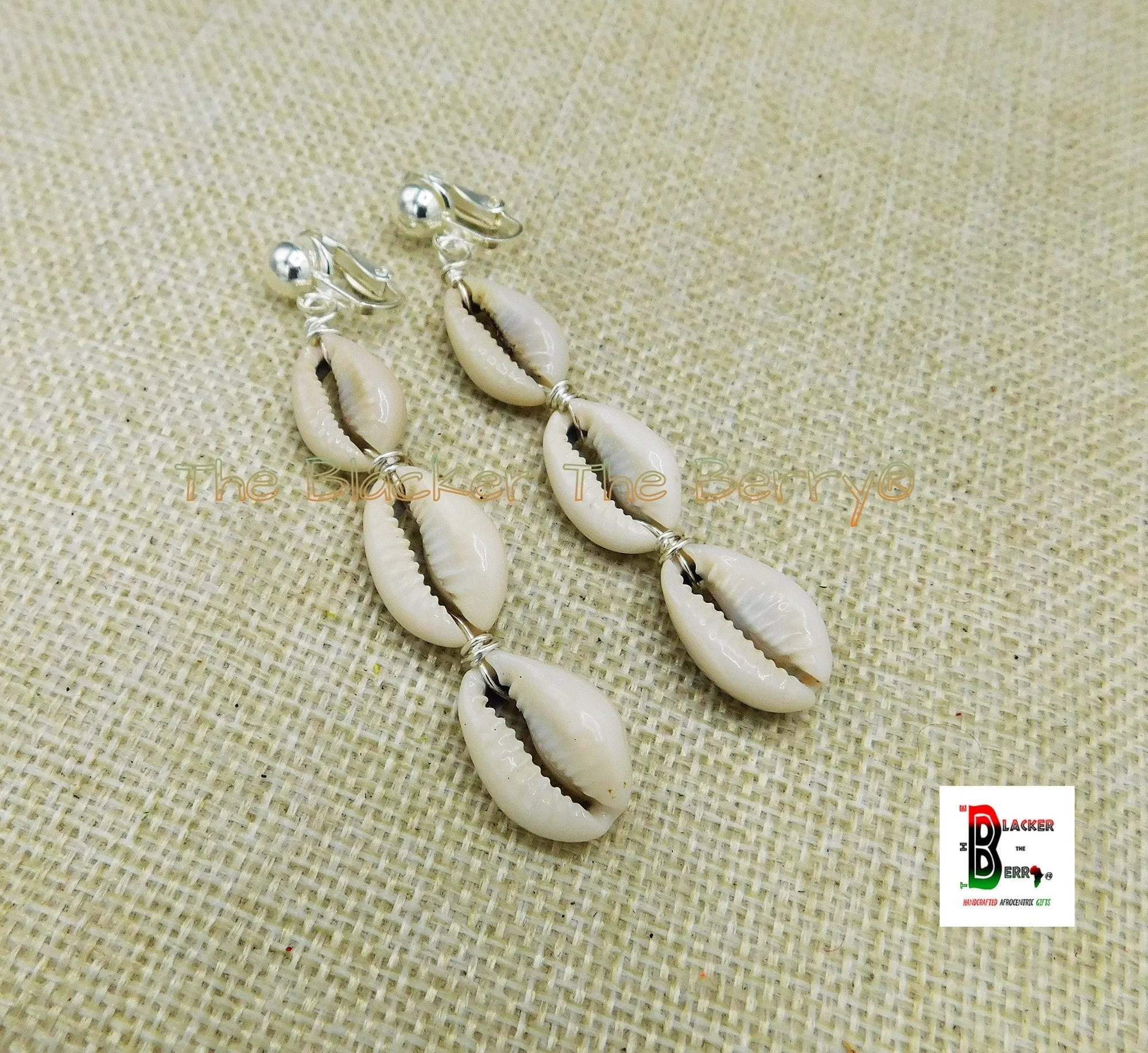 Cowrie Clip On Earrings Wire Handmade Women Long Dangle Jewelry