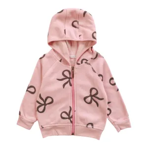Cozii- L/S HOODED ZIP JKT W/CUFF AND BAND BOWS PINK