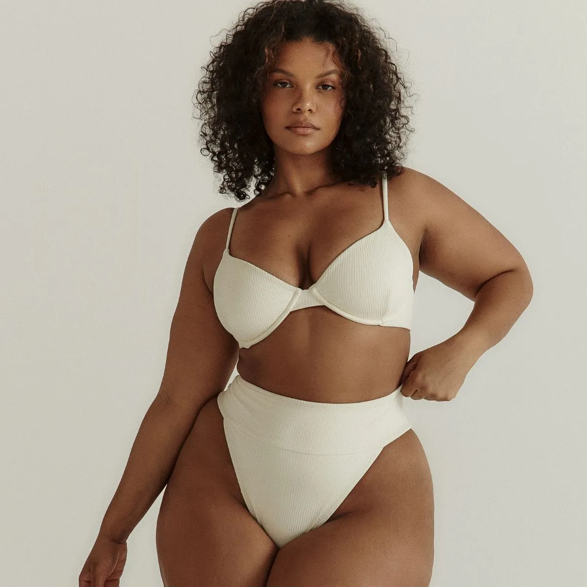 Cream Rib Dainty Bikini Top