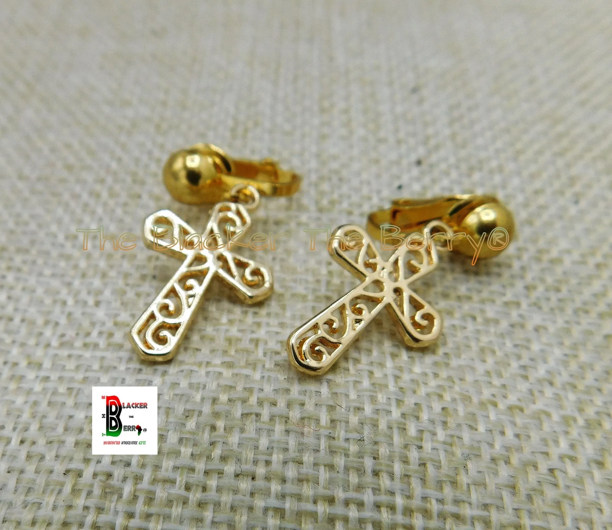 Cross Clip On Earrings Jewelry Gold Tone Non Pierced Women