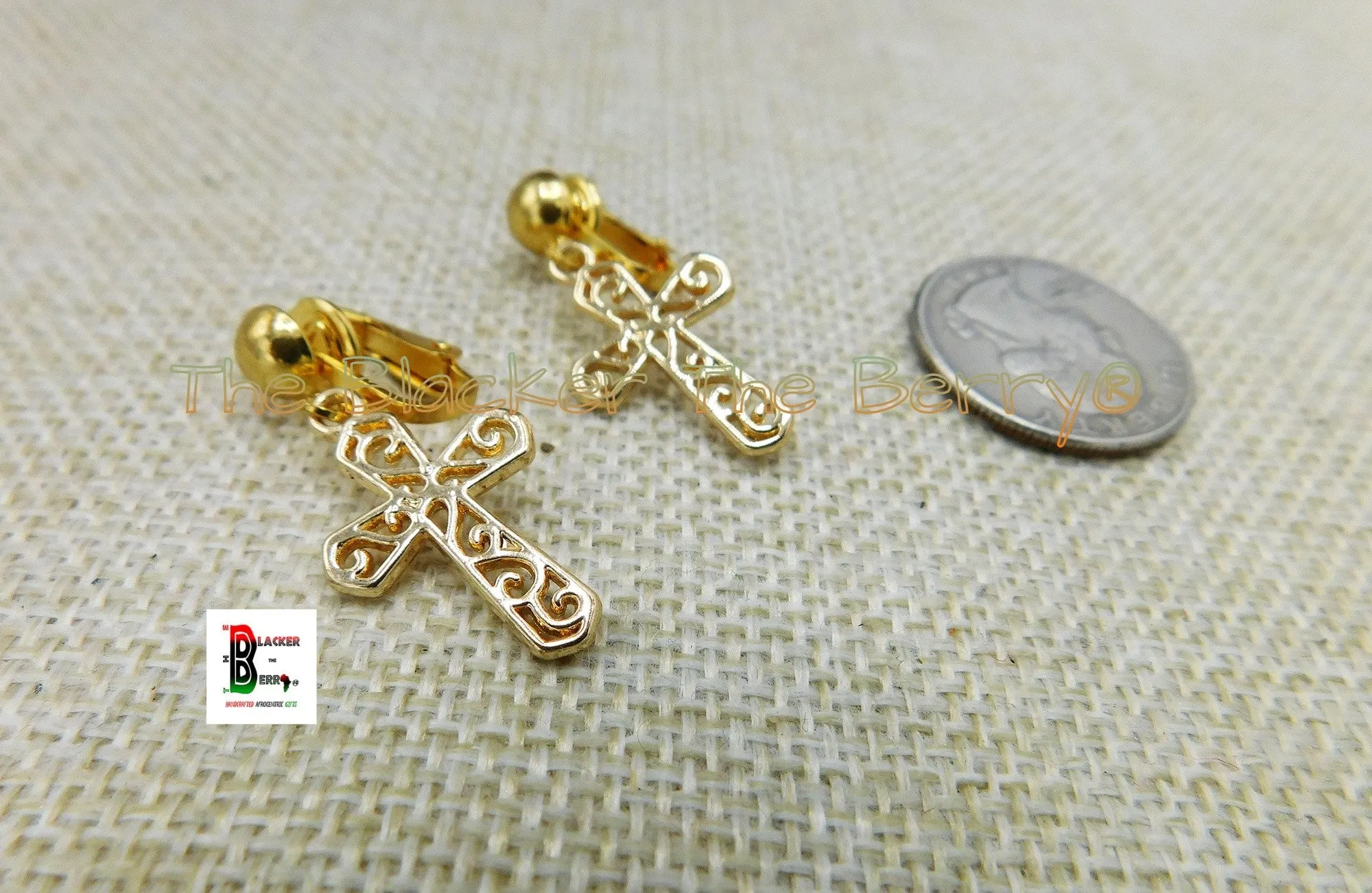 Cross Clip On Earrings Jewelry Gold Tone Non Pierced Women