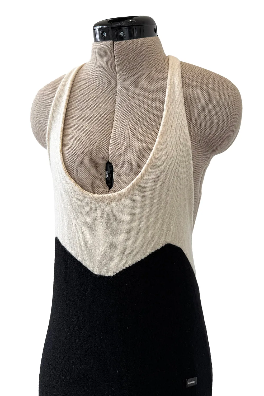 Cruise 2003 Chanel by Karl Lagerfeld Black & Ivory Cashmere Knit Dress