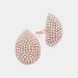 Crystal Rhinestone Dome Pageant Clip On Earrings on Rose Gold | Rhinestone Clip On Interview Earrings |  620233