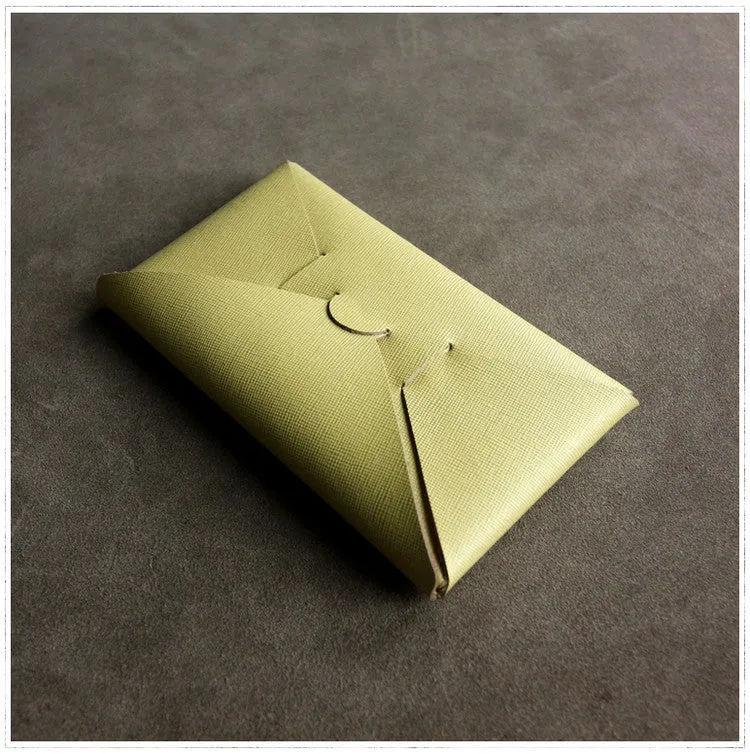 Cute Womens Beige Leather Envelope Wallet Slim Clutch Purse Checkbook Long Wallet for Women