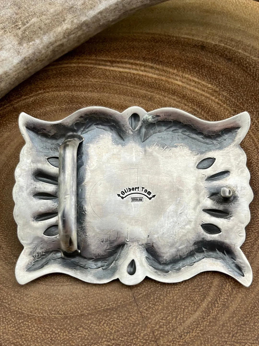 Dakota Sterling Silver and Golden Hills Turquoise Stamped Belt Buckle