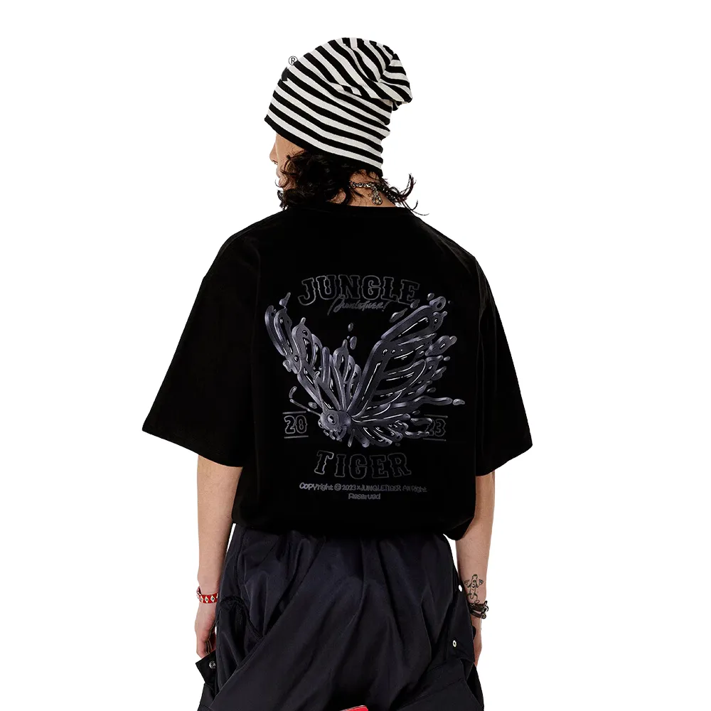 Dark Skeleton Butterfly Solid Color T-Shirt