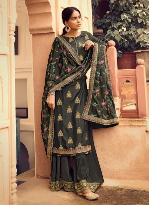 Deep Grey Multi Embroidered Gharara Suit