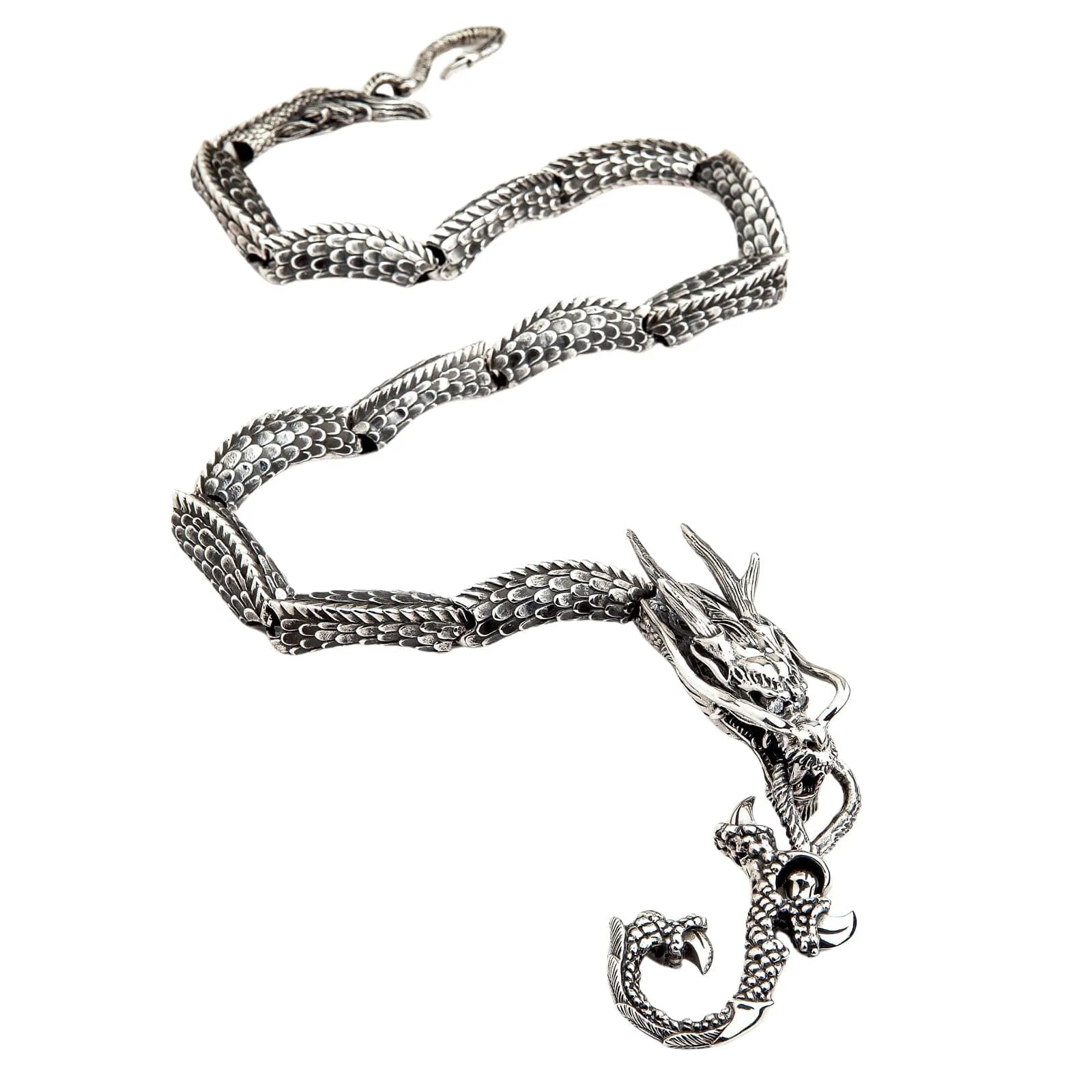 Diamond Eyes Dragon Sterling Silver Wallet Chain