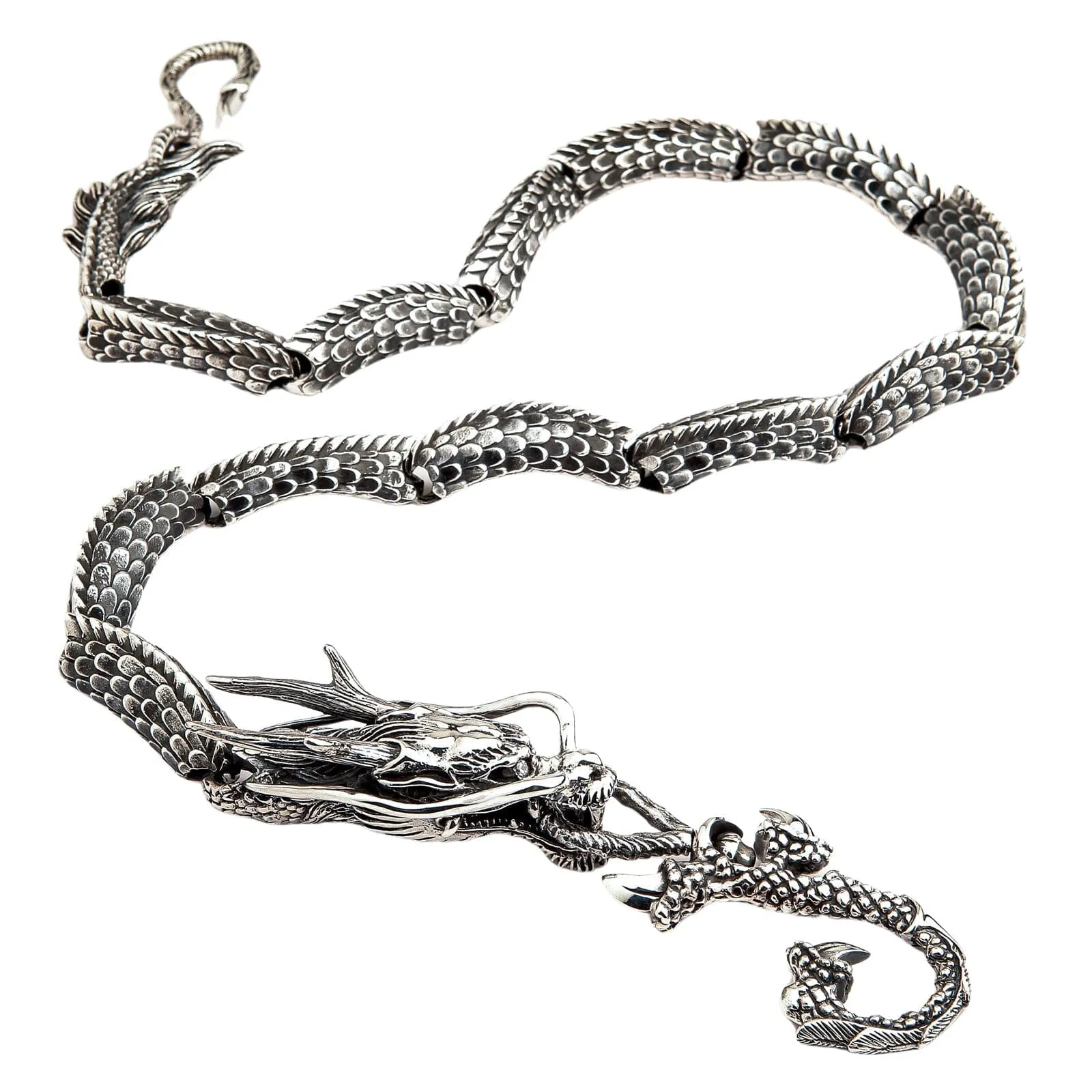 Diamond Eyes Dragon Sterling Silver Wallet Chain