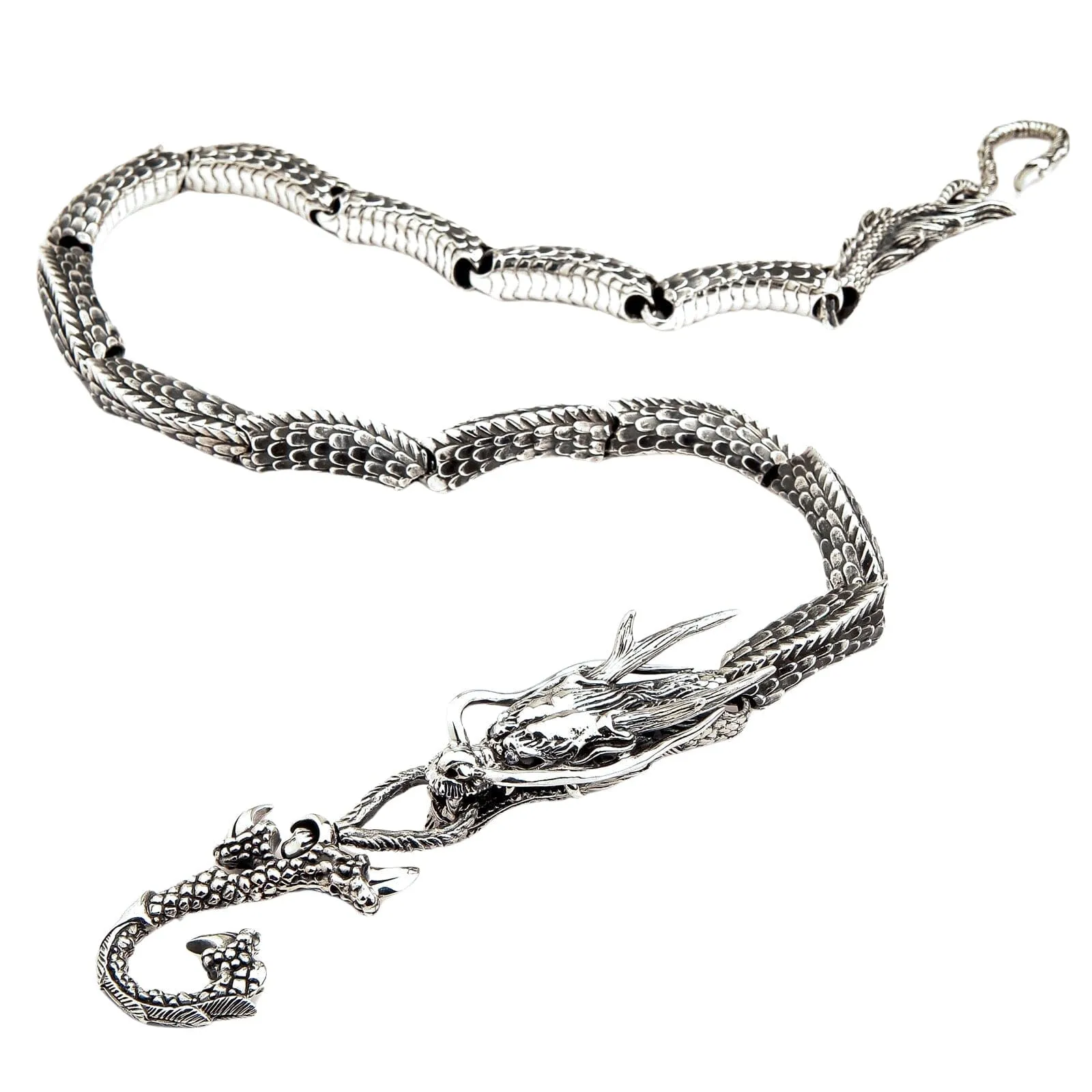 Diamond Eyes Dragon Sterling Silver Wallet Chain