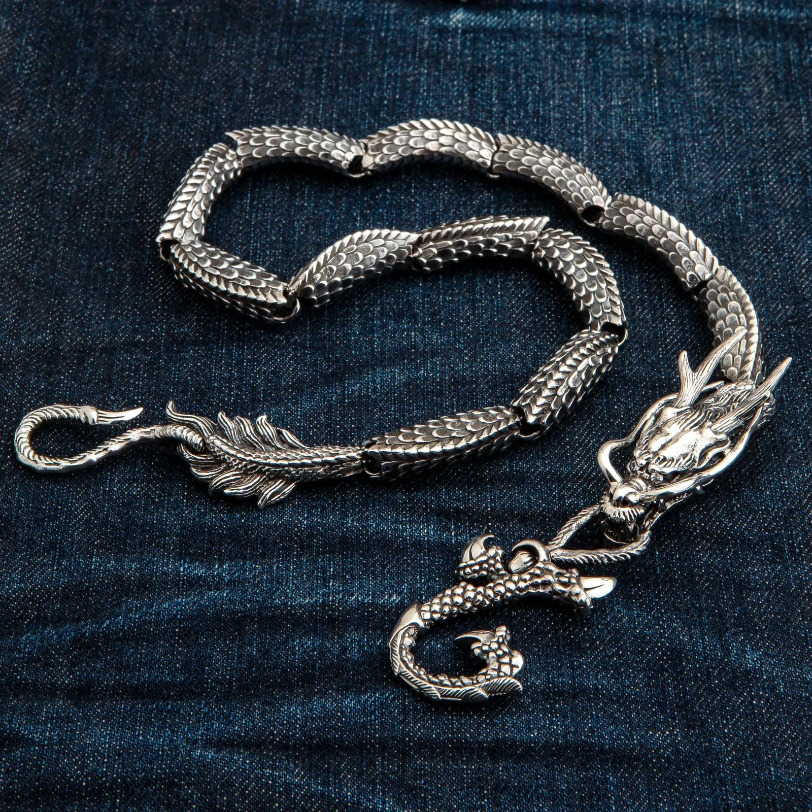 Diamond Eyes Dragon Sterling Silver Wallet Chain
