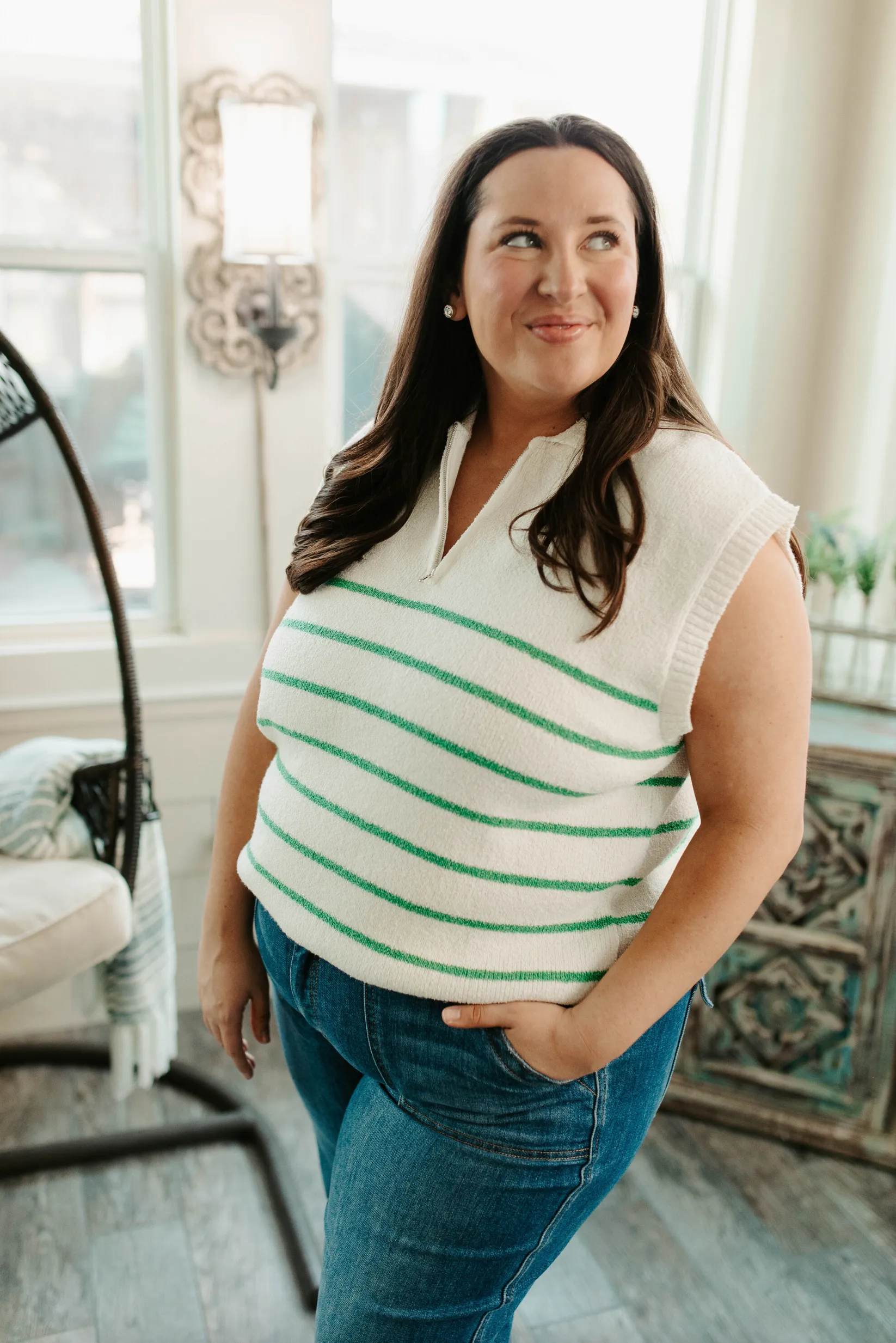 DOORBUSTER: Lucky You Stripe Top - Green