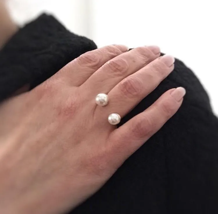 Double Pearl Open Ring