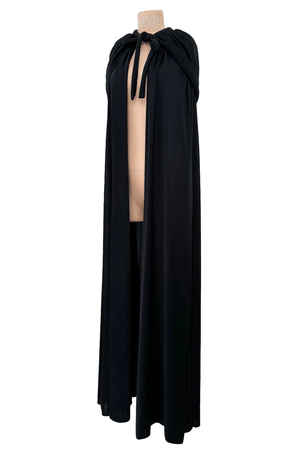 Dramatic Fall 1971 Loris Azzaro Black Jersey Full Length Cape w Hood