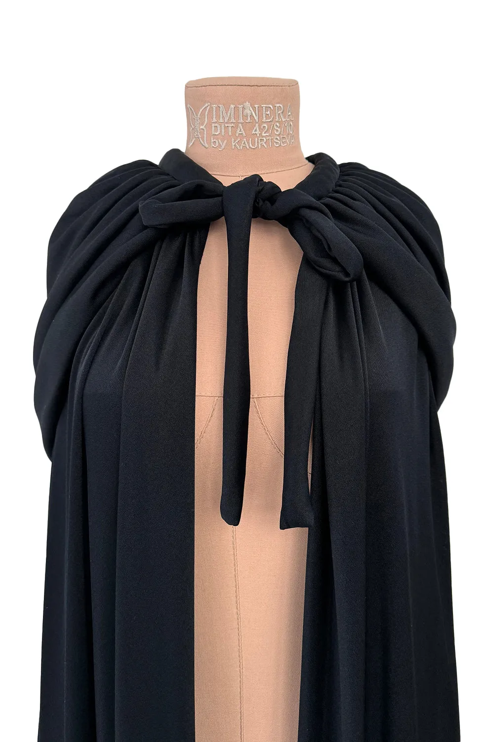 Dramatic Fall 1971 Loris Azzaro Black Jersey Full Length Cape w Hood