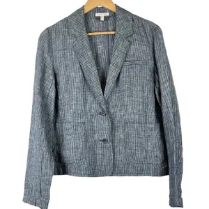 Eileen Fisher 100% Linen Blue &amp; White Striped Blazer Jacket Size Small