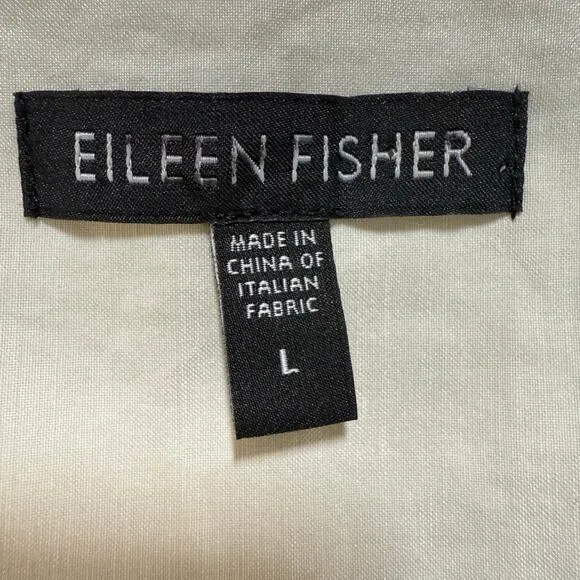 Eileen Fisher Full Zip 3/4 Sleeve Jacket Size Large Beige Polished Ramie Pockets