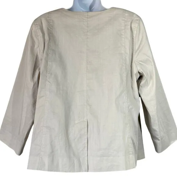 Eileen Fisher Full Zip 3/4 Sleeve Jacket Size Large Beige Polished Ramie Pockets