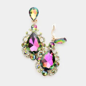 Elegant Multi-Color Crystal Teardrop Dangle Clip On Earrings   | 479307