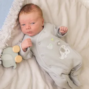 'Elephant & Bird' Grey Unisex Cotton Sleepsuit