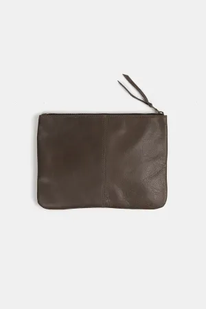 Elke Leather Zip Clutch In Shale