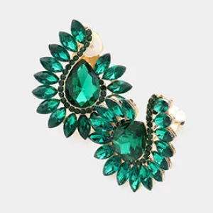 Emerald Marquise and Round Stone on Gold Clip On Earrings   |  634314