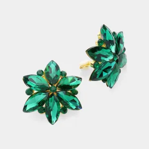 Emerald Marquise Stone Cluster Flower Clip On Pageant Earrings | Interview Clip On Earrings |  631824