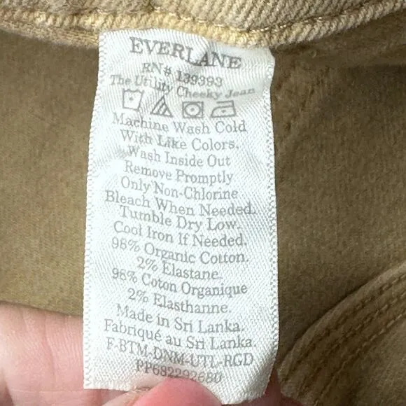 Everlane The Utility Cheeky Jean Tan Organic Cotton Ridged Denim Women's 26 NWT