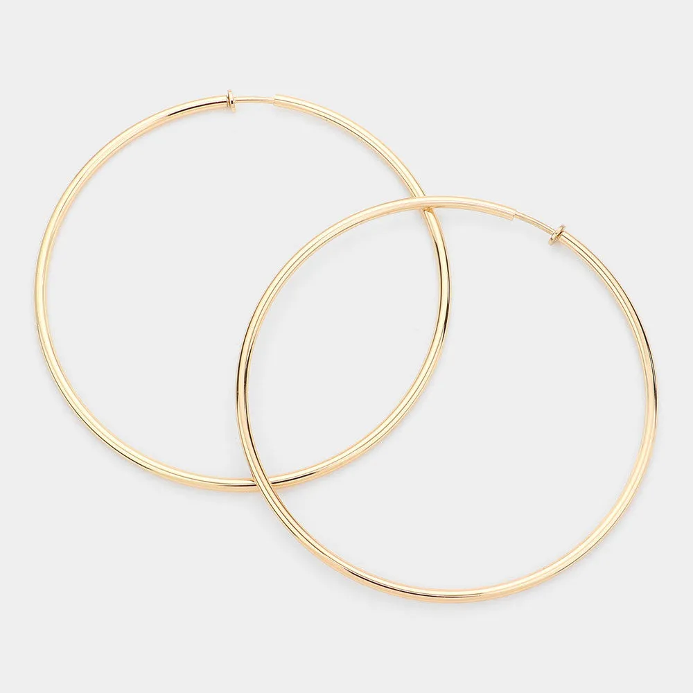 Extra Large Gold Metal Hoop Earrings | Clip On | 4" | 432076