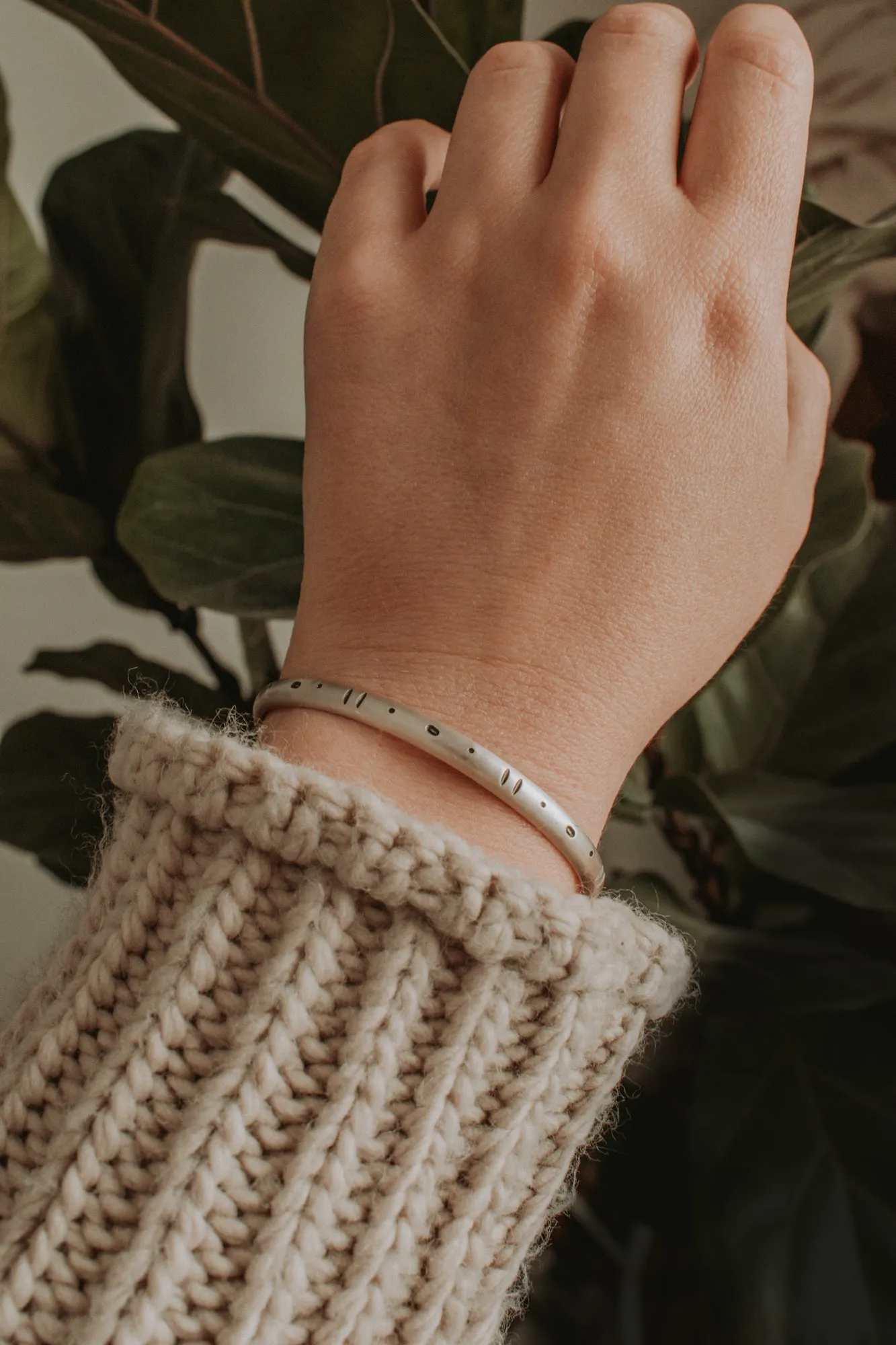 Extra Thick Silver Geo Stamped Cuff Bracelet