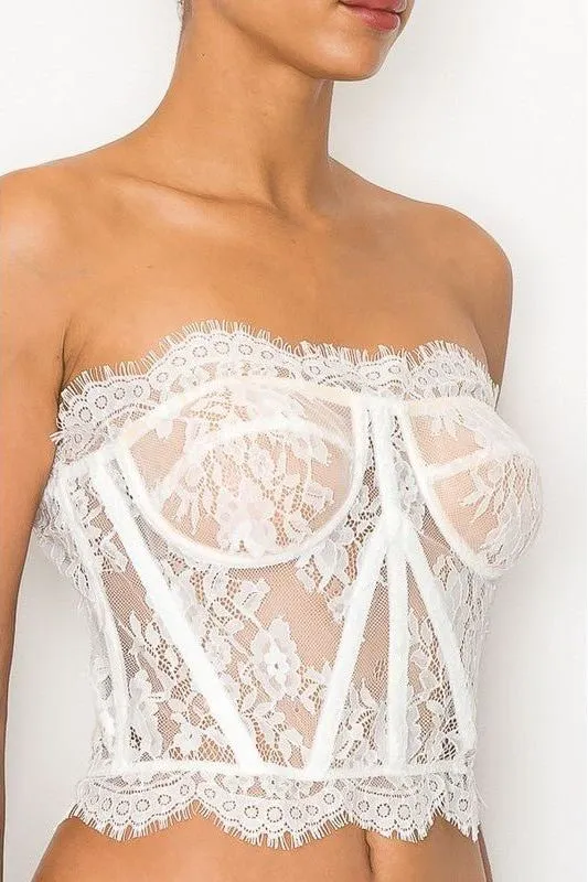 Eyelet Lace Tube Top - White