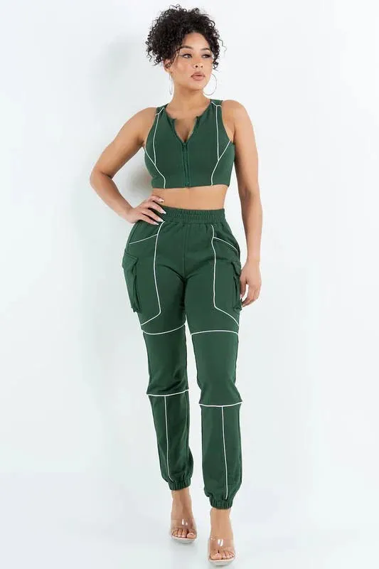 F123P - SLEEVELESS ZIP TOP & PANTS SET