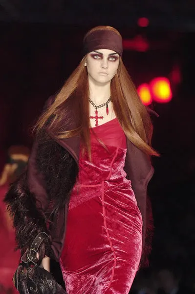 Fall 2006 Christian Dior by John Galliano Runway Look 41 Red Velvet Dress