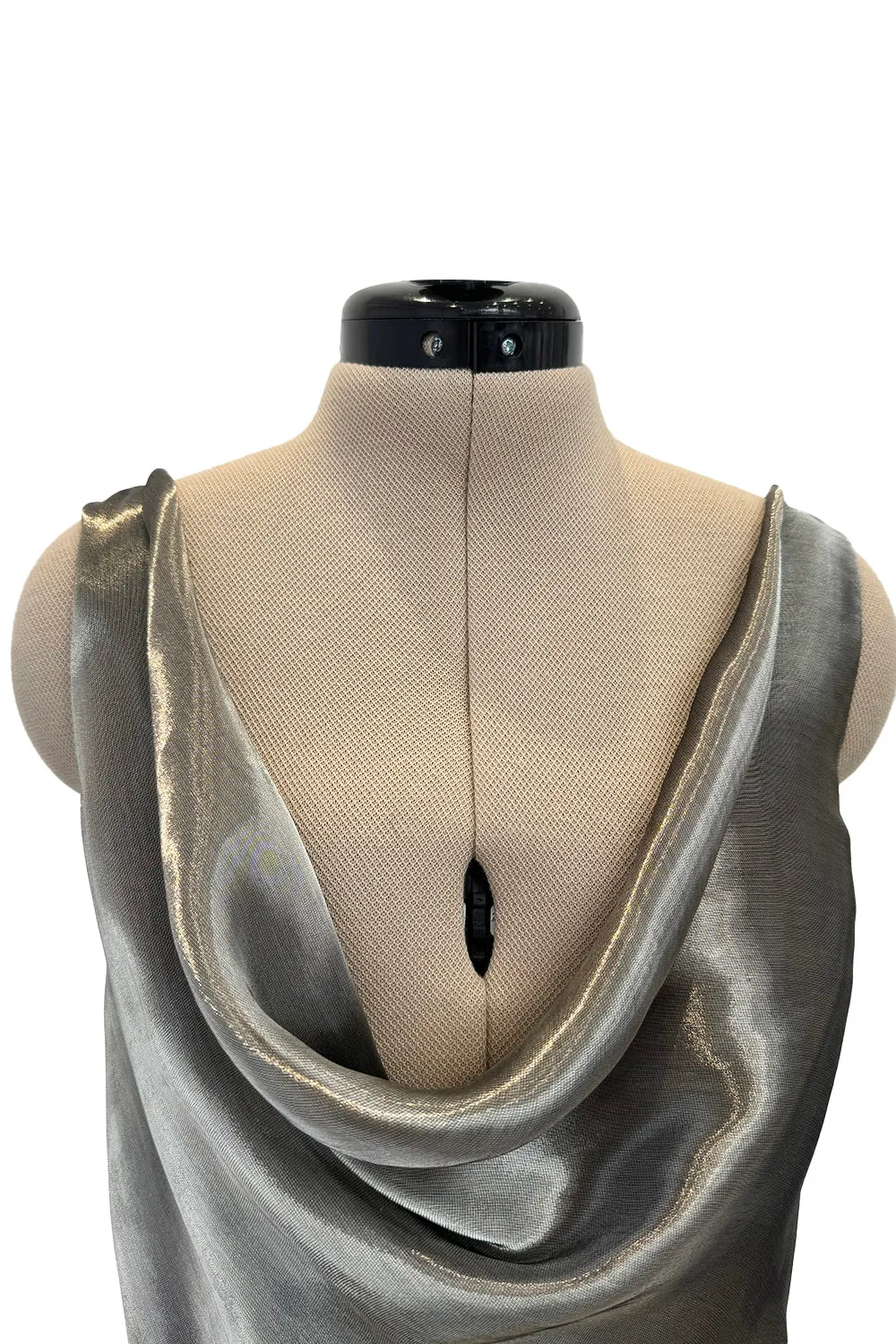 Fall 2007 Alexander McQueen Muted Metallic Silk Bias Cut Dress w Back Drape