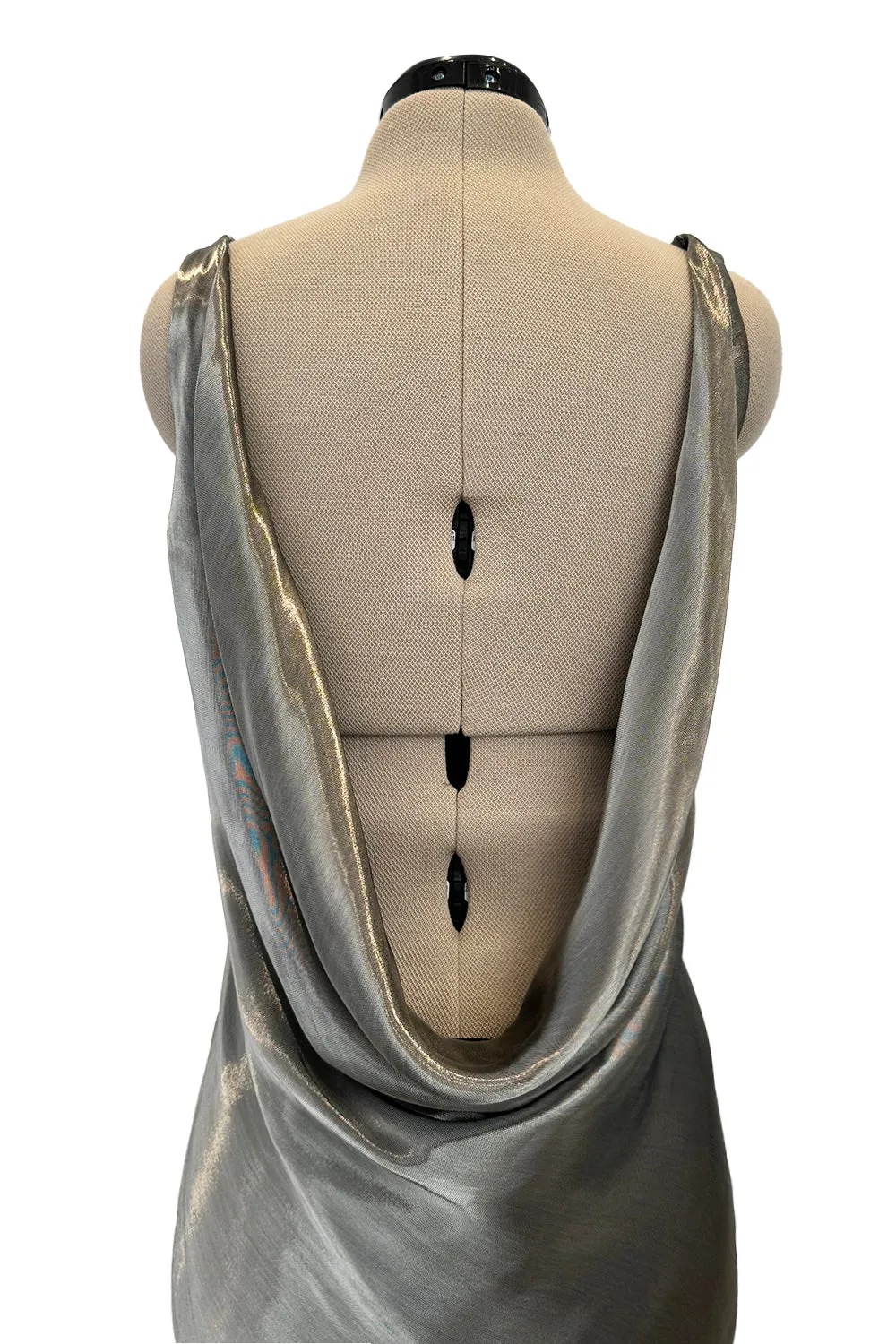 Fall 2007 Alexander McQueen Muted Metallic Silk Bias Cut Dress w Back Drape